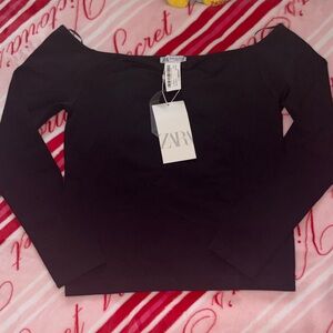 Zara Chic Black Off-Shoulder Long Sleeve Top